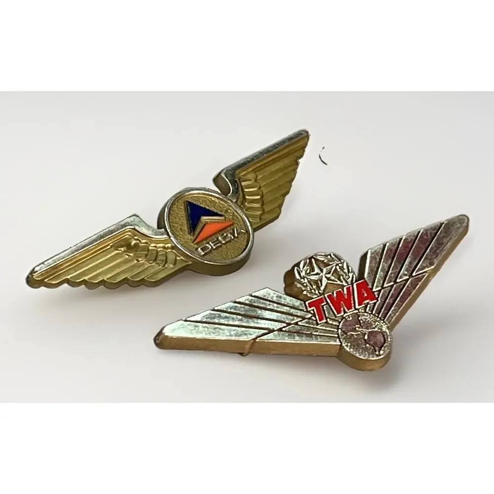 Vintage Delta TWA Airline Employee Wing Lapel Pin Lot Aviation Memorabilia